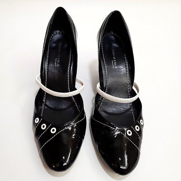 KENNETH COLE Nautical Style Wedge Heel Mary Janes in Black Patent Leather - Picture 5 of 12